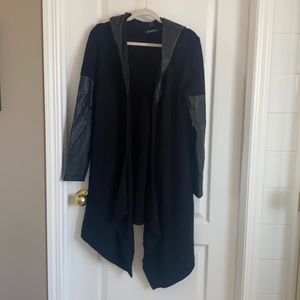 BlankNYC Faux Leather Sleeved Long Cardigan